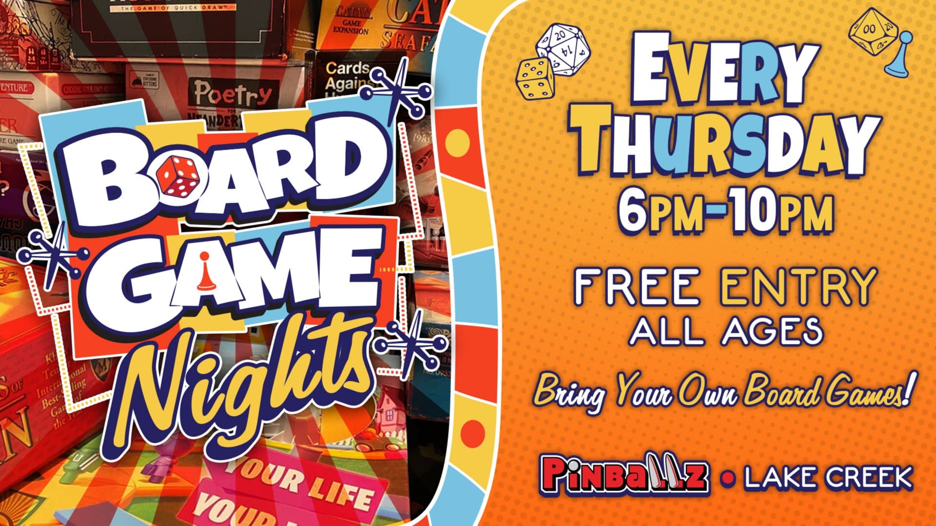 Board Game Nights at Pinballz Lake Creek
